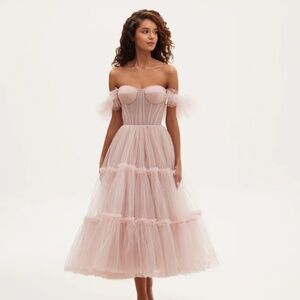 Milla Misty Rose Ruffled Tulle Midi Dress
